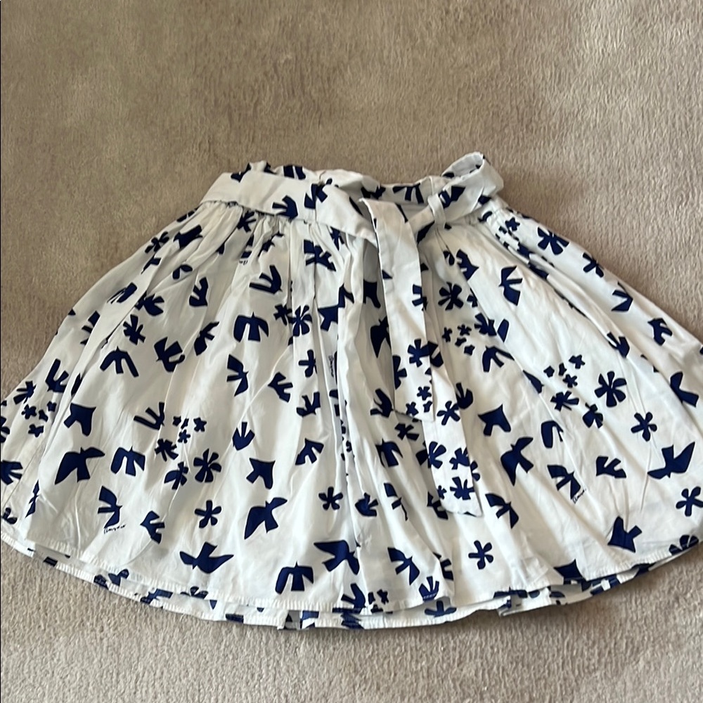 Bonpoint White and Blue Patterned Skirt with detachable belt